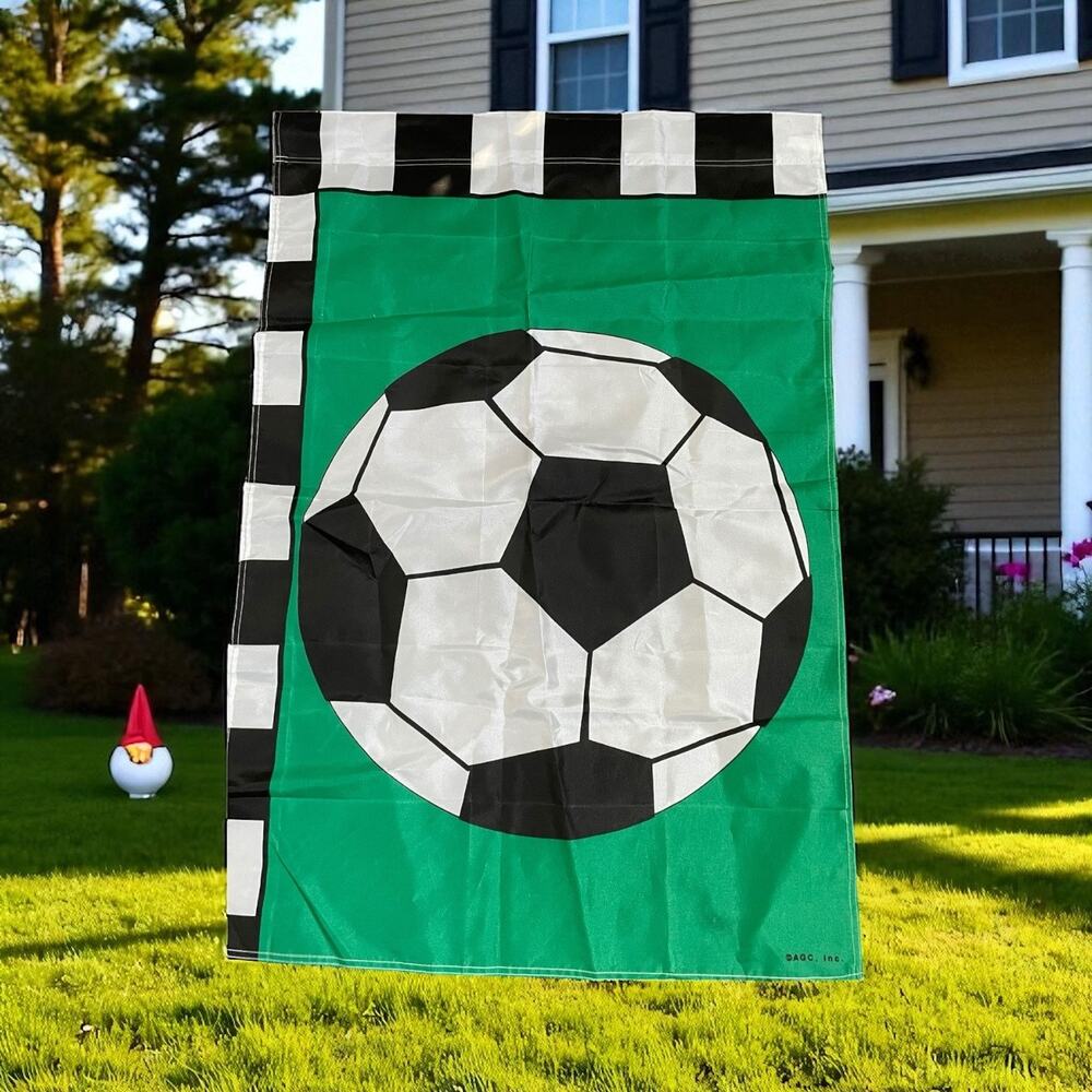 Soccer Ball Garden Flag Outdoor Indoor Checkerboard American Greetings Decor 41"